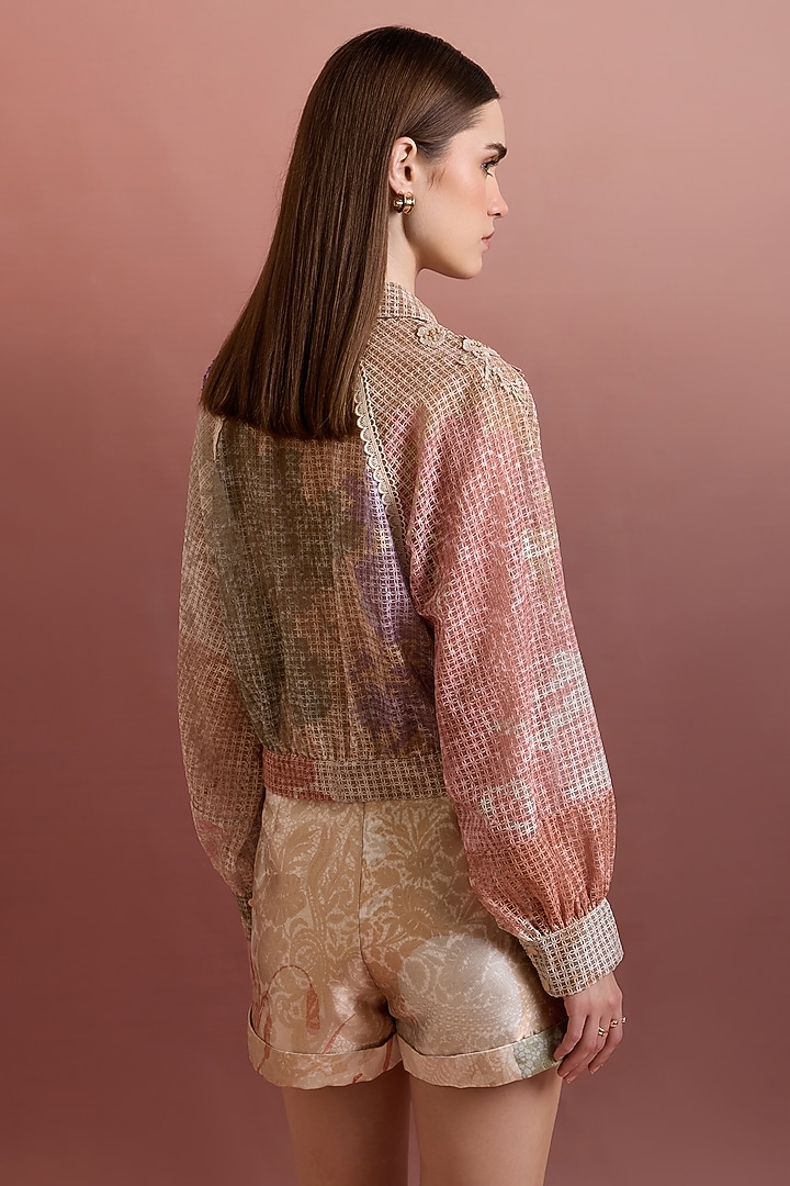 Multi-Colored Embroidered Fabric Bomber Jacket by Pankaj & Nidhi at Pernia's Pop Up Shop