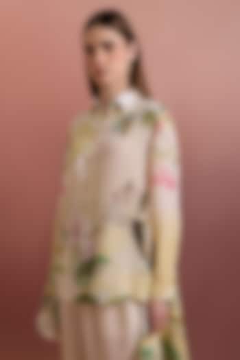 Crayola-Colored Silk Crepe Hand Embellished Shirt by Pankaj & Nidhi at Pernia's Pop Up Shop