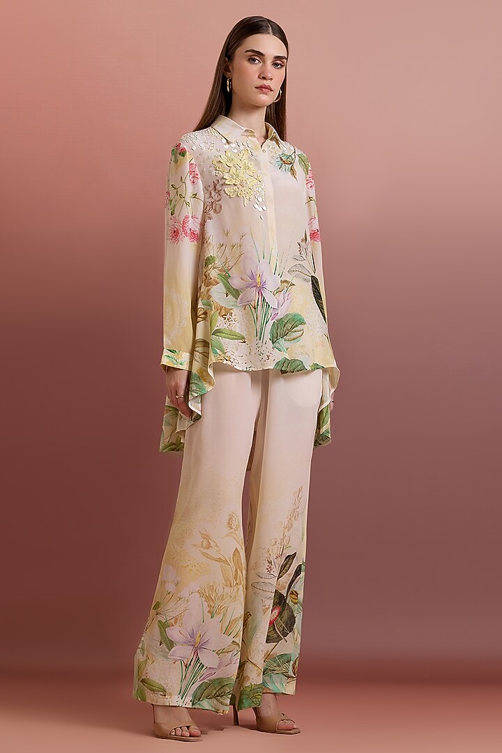 Crayola-Colored Silk Crepe Hand Embellished Shirt by Pankaj & Nidhi at Pernia's Pop Up Shop
