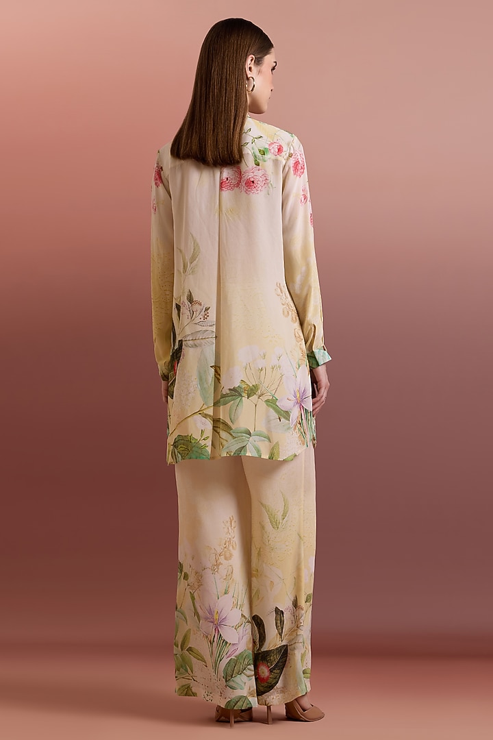 Crayola-Colored Silk Crepe Fringed Hand Embellished Tunic Set by Pankaj & Nidhi at Pernia's Pop Up Shop