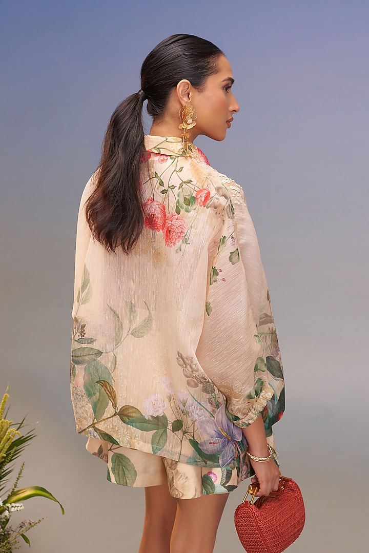 Crayola-Colored Lurex Linen Hand Embellished Shirt by Pankaj & Nidhi at Pernia's Pop Up Shop