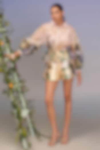 Crayola-Colored Organza 3D Floral Embellished Jacket by Pankaj & Nidhi at Pernia's Pop Up Shop