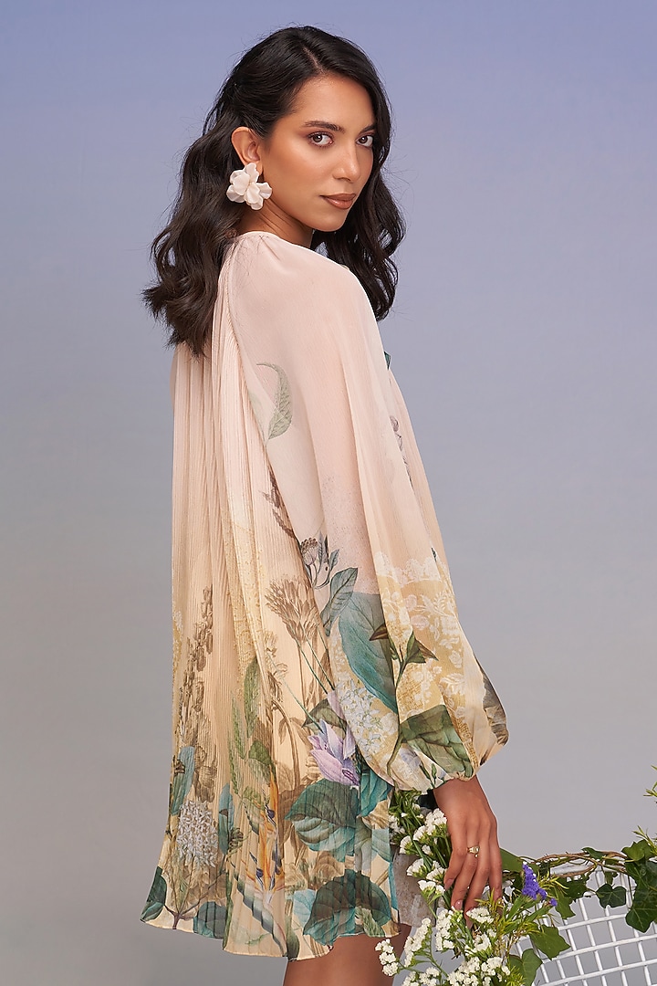 Crayola-Colored Chiffon Pleated Mini Vacation Dress by Pankaj & Nidhi at Pernia's Pop Up Shop
