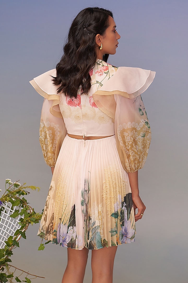 Crayola-Colored Chiffon & Organza Pleated Mini Vacation Dress by Pankaj & Nidhi at Pernia's Pop Up Shop