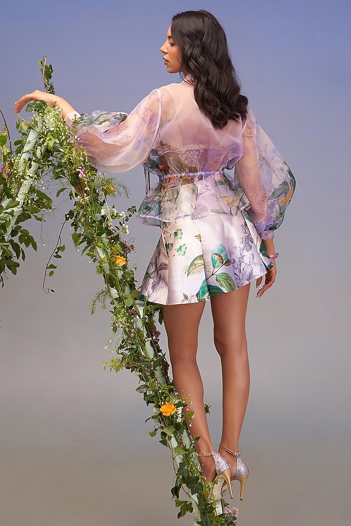Periwinkle Organza Fringed Hand Embellished Jacket by Pankaj & Nidhi at Pernia's Pop Up Shop