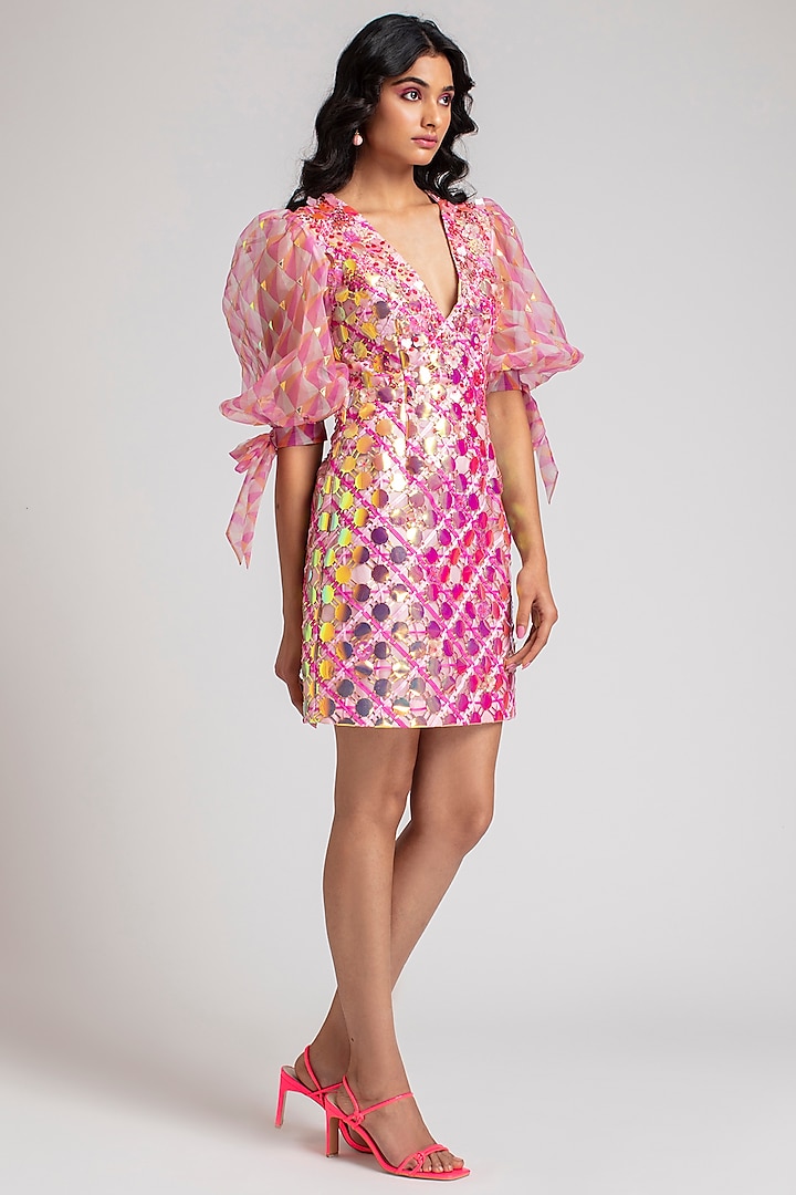Pink & Gold Hand Embroidered Dress by Pankaj & Nidhi