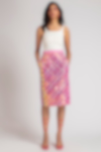 Pink & Gold Hand Embroidered Pencil Skirt by Pankaj & Nidhi