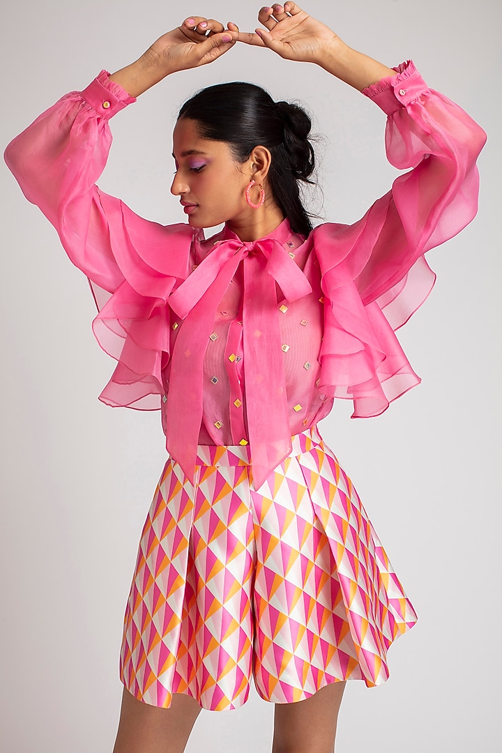 Pink & Orange Printed Skirt by Pankaj & Nidhi