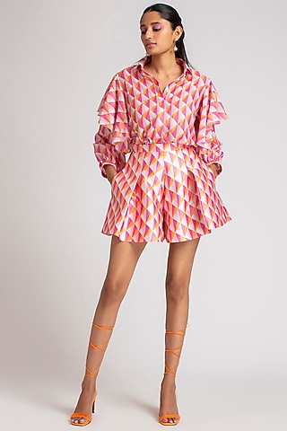 Pink & Orange Printed Shirt With Inner by Pankaj & Nidhi