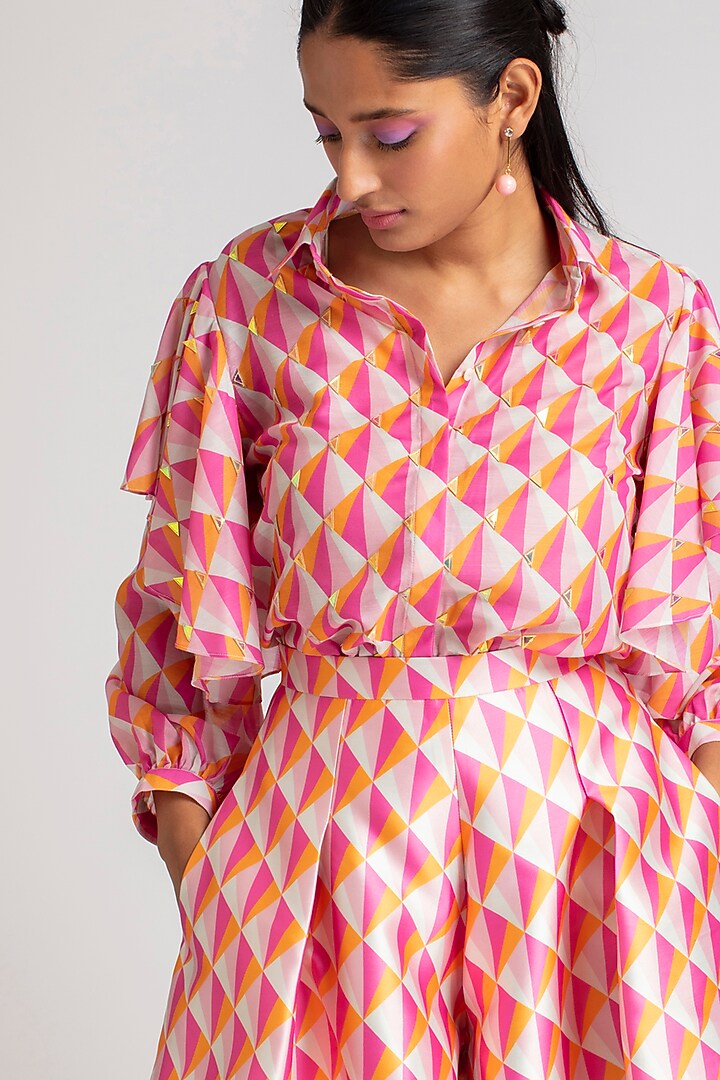 Pink & Orange Printed Shirt With Inner by Pankaj & Nidhi at Pernia's Pop Up Shop
