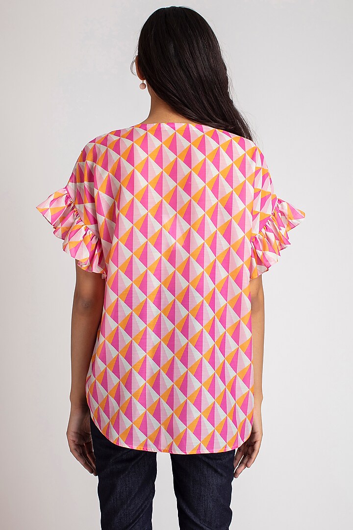 Pink & Orange Printed Cotton Silk  Shirt With Inner by Pankaj & Nidhi at Pernia's Pop Up Shop