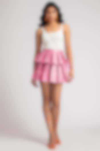 Deep Pink Pleated Mini Skirt by Pankaj & Nidhi