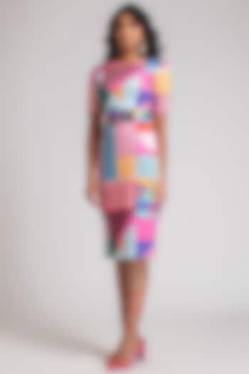 Multi Colored Graphic Printed Bodycon Dress by Pankaj & Nidhi