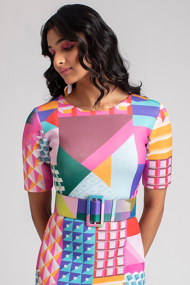 Multi Colored Graphic Printed Bodycon Vacation Dress by Pankaj & Nidhi at Pernia's Pop Up Shop