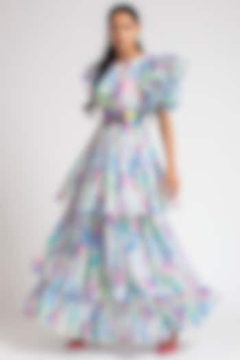 Multi Colored Ikat Embellished Vacation Dress With Belt by Pankaj & Nidhi at Pernia's Pop Up Shop