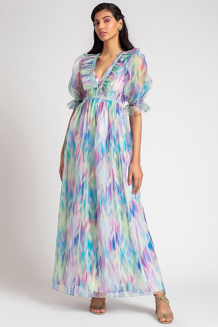 Multi Colored Hand Embellished Vacation Dress With Inner by Pankaj & Nidhi at Pernia's Pop Up Shop