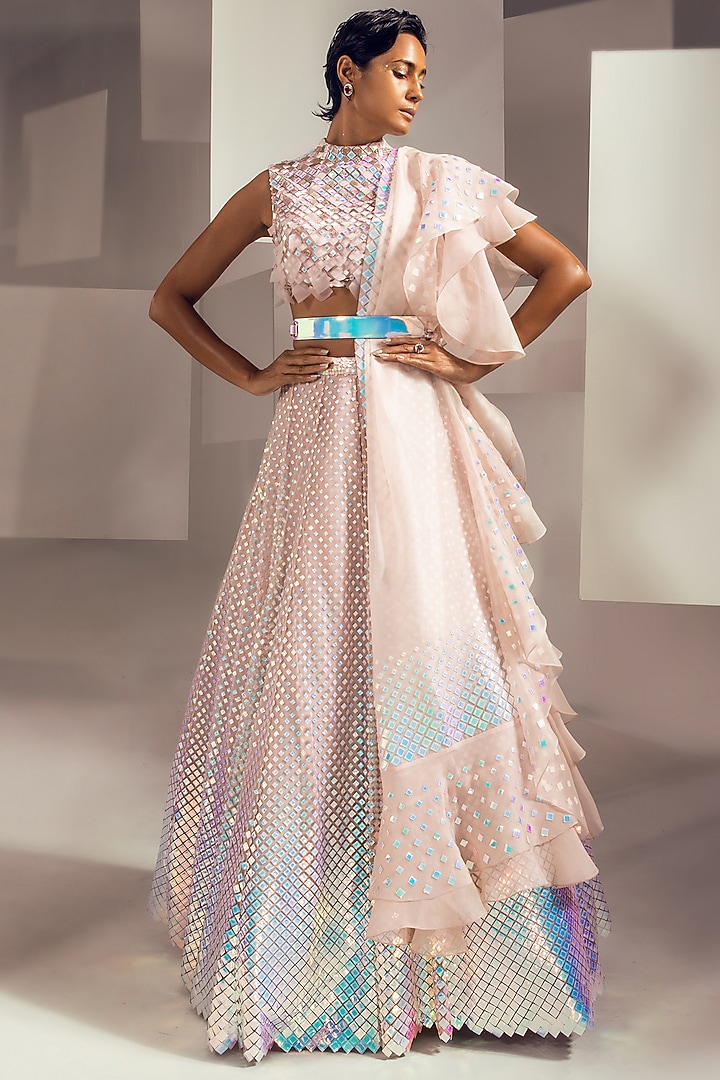 Whisper Pink Bridal Lehenga Set With Hand Embroidery by Pankaj & Nidhi at Pernia's Pop Up Shop