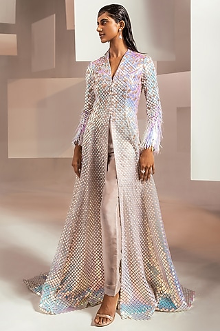 Iridescent Hand Embroidered Jacket Set by Pankaj & Nidhi