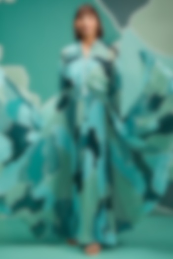 Green Printed Flowy Maxi Vacation Dress by Pankaj & Nidhi at Pernia's Pop Up Shop