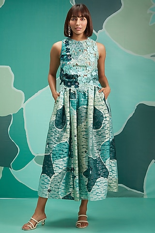 Green Printed & Hand Embellished Top by Pankaj & Nidhi