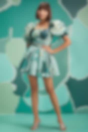 Green Printed & Embellished Top by Pankaj & Nidhi at Pernia's Pop Up Shop