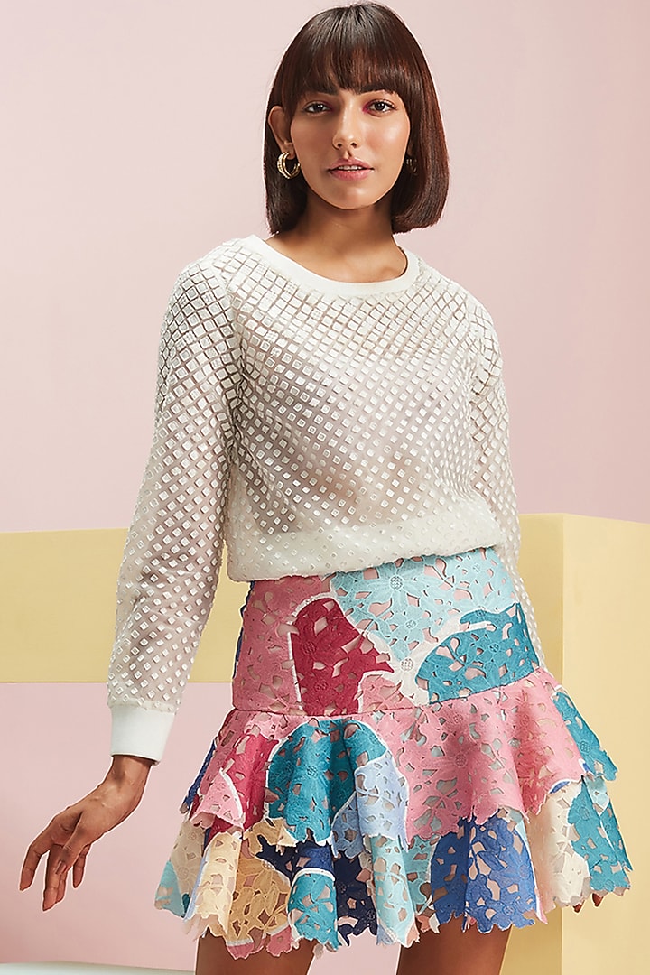 Ivory Hand Embellished Top by Pankaj & Nidhi at Pernia's Pop Up Shop