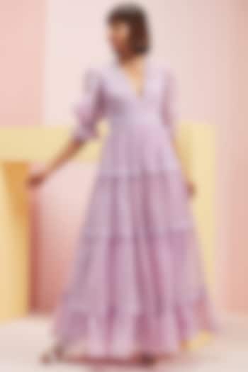 Lilac Maxi Vacation Dress With Hand Embellishments by Pankaj & Nidhi at Pernia's Pop Up Shop