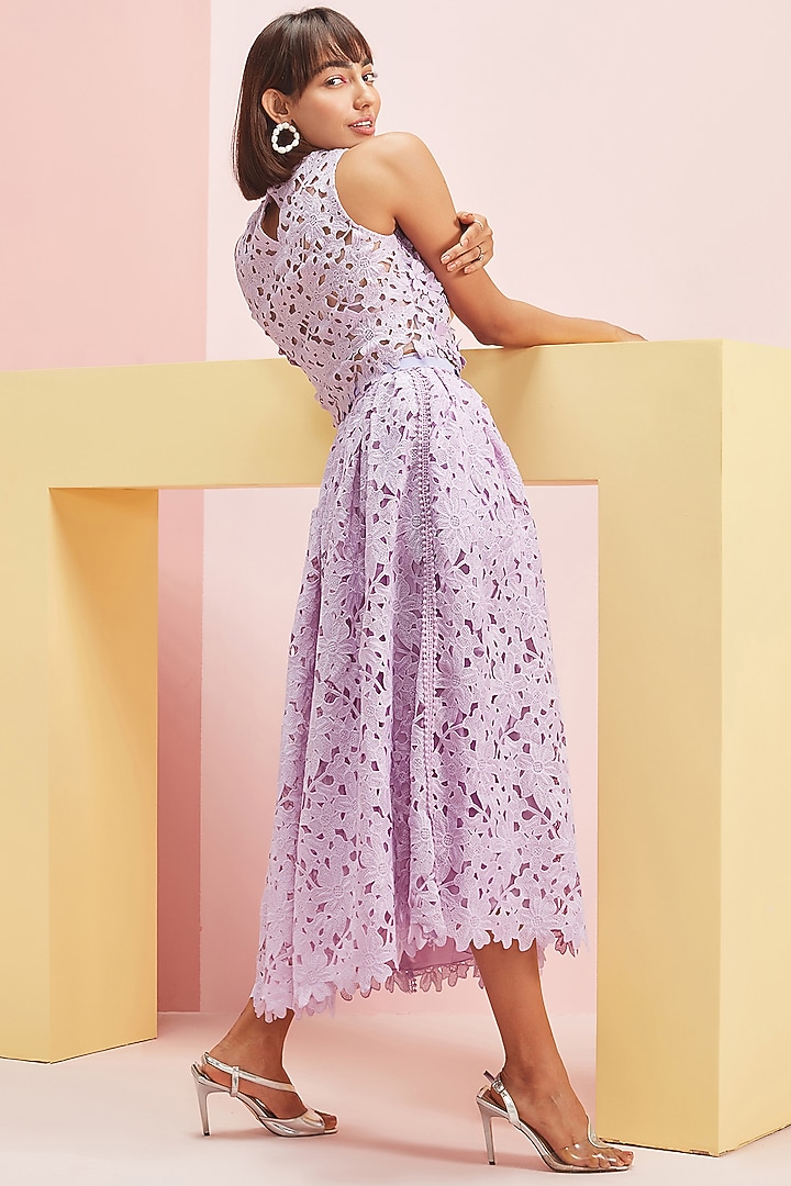 Lilac Hand Embellished Skirt by Pankaj & Nidhi at Pernia's Pop Up Shop