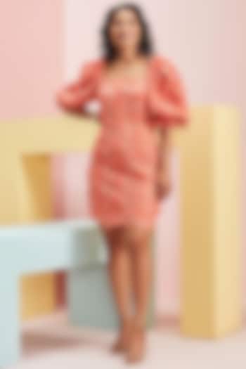 Coral Hand Embellished Mini Cocktail Dress by Pankaj & Nidhi at Pernia's Pop Up Shop