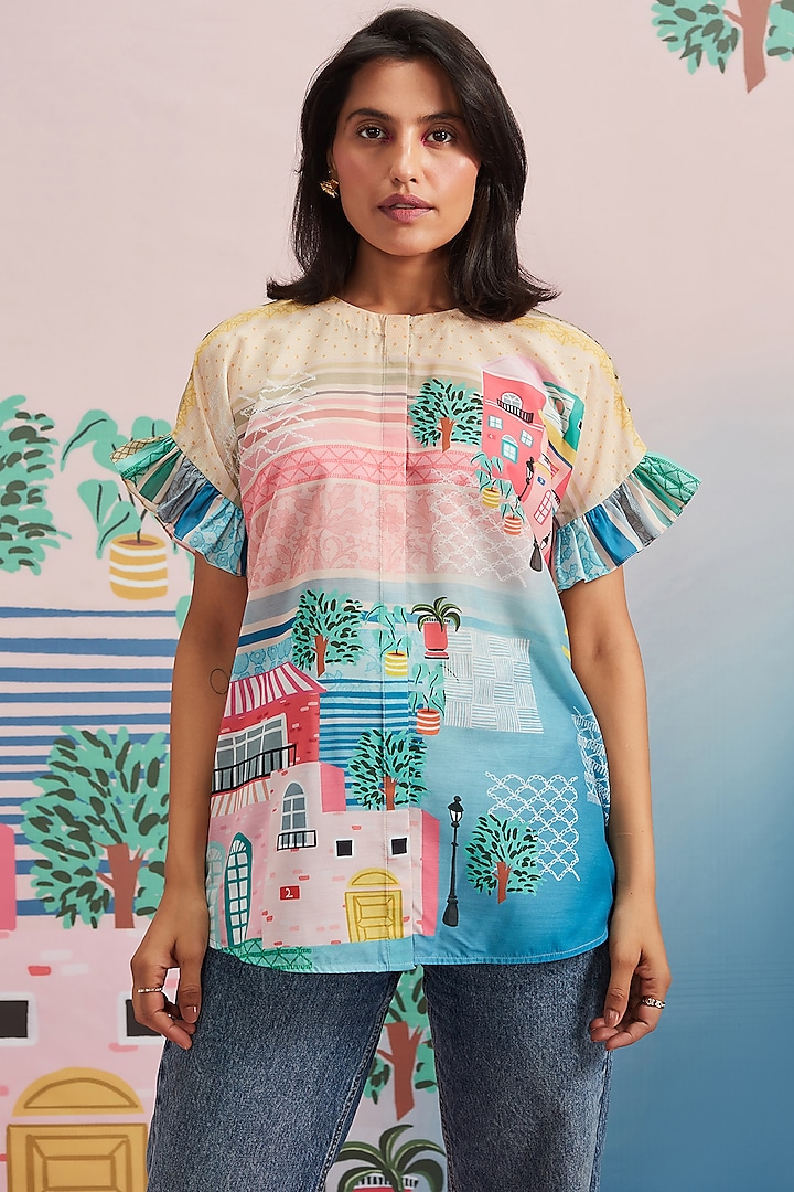 Multi Colored Printed Shirt by Pankaj & Nidhi