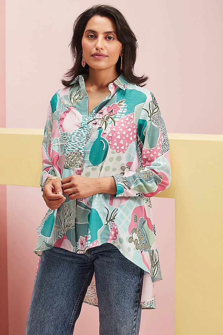Multi Colored Graphic Printed Shirt Tunic by Pankaj & Nidhi