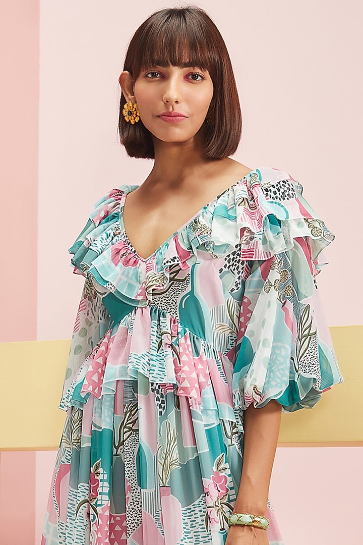 Multi Colored Graphic Printed Maxi Vacation Dress by Pankaj & Nidhi at Pernia's Pop Up Shop