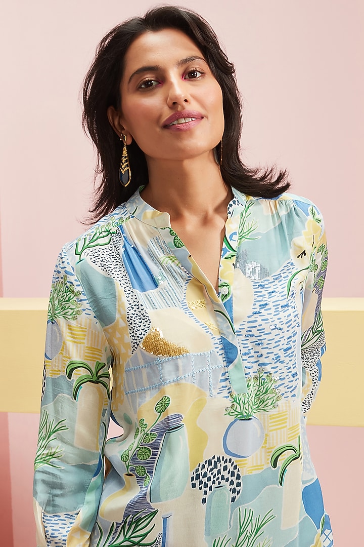 Multi Colored Hand Embellished Shirt Tunic by Pankaj & Nidhi at Pernia's Pop Up Shop