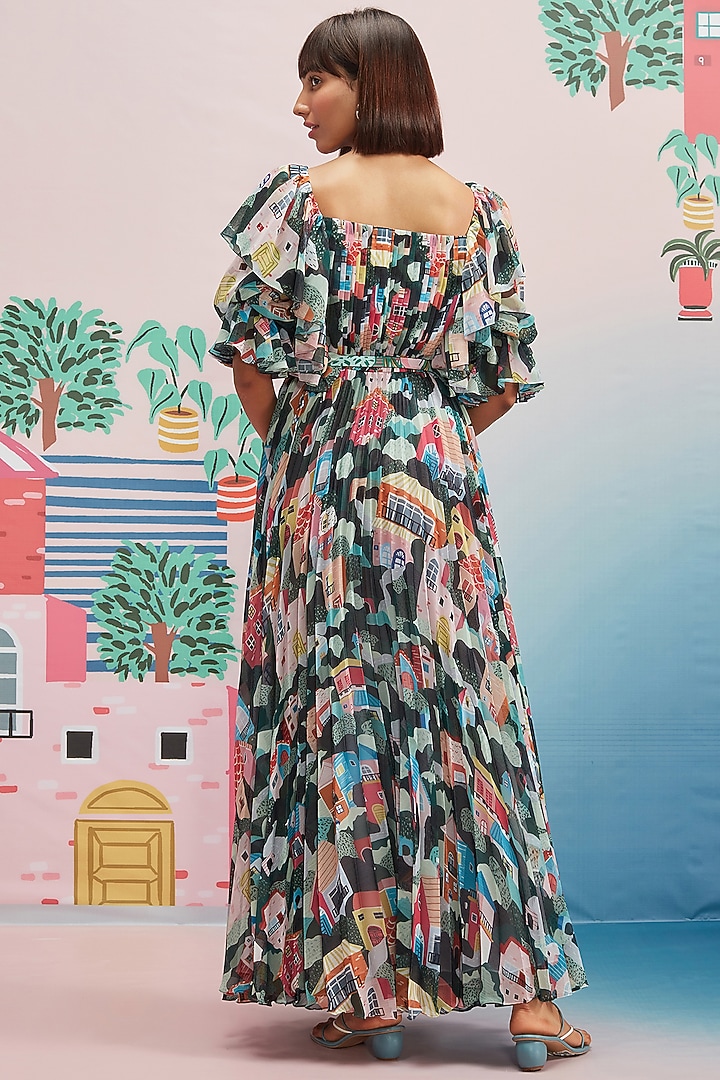 Multi Colored Printed Maxi Vacation Dress by Pankaj & Nidhi at Pernia's Pop Up Shop