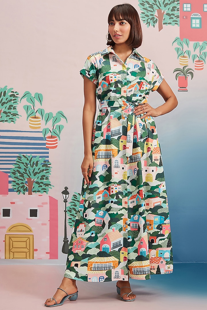 Multi Colored Printed Shirt Dress by Pankaj & Nidhi