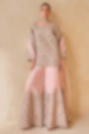 Dusty Pink Silk Organza Hand Embroidered Bridal Sharara Set by Pankaj & Nidhi at Pernia's Pop Up Shop
