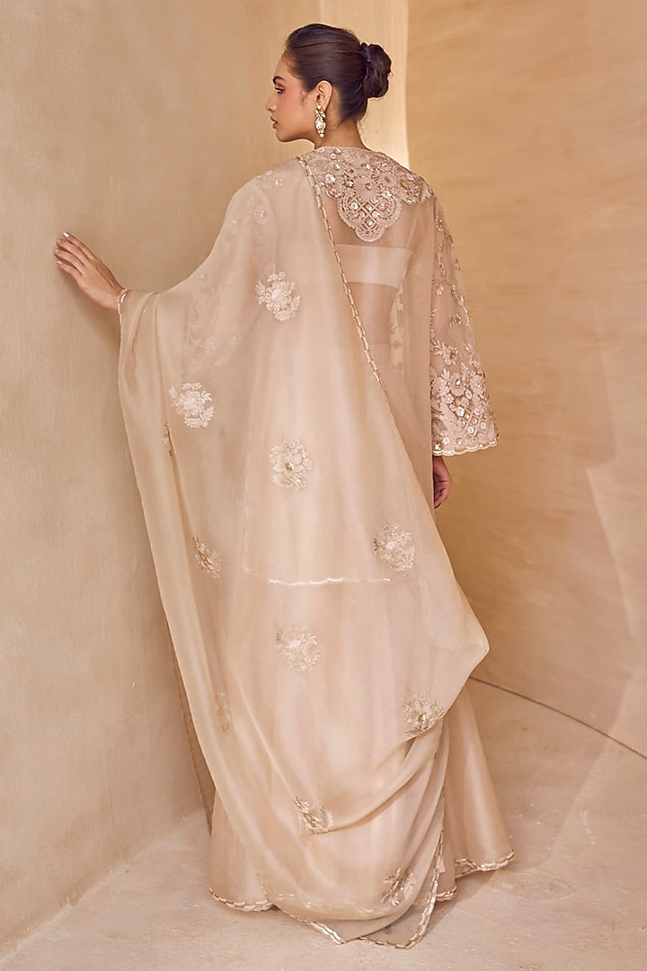 Beige Silk Organza Bridal Sharara Set by Pankaj & Nidhi at Pernia's Pop Up Shop