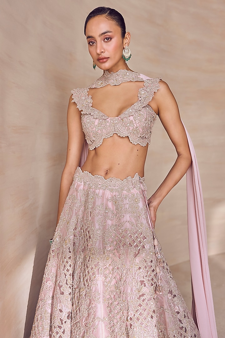 Pale Mauve Silk Organza Hand Embroidered Bridal Bridal Lehenga Set by Pankaj & Nidhi at Pernia's Pop Up Shop