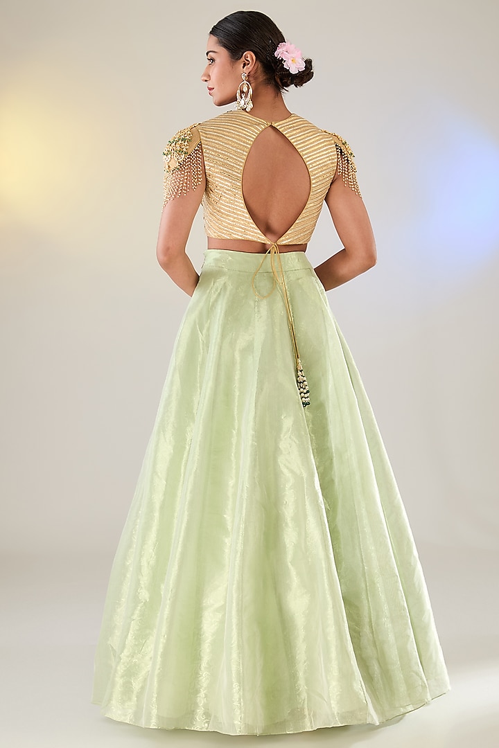 Green Tissue Layered Skirt Set by Pankaj S Heritage at Pernia's Pop Up Shop
