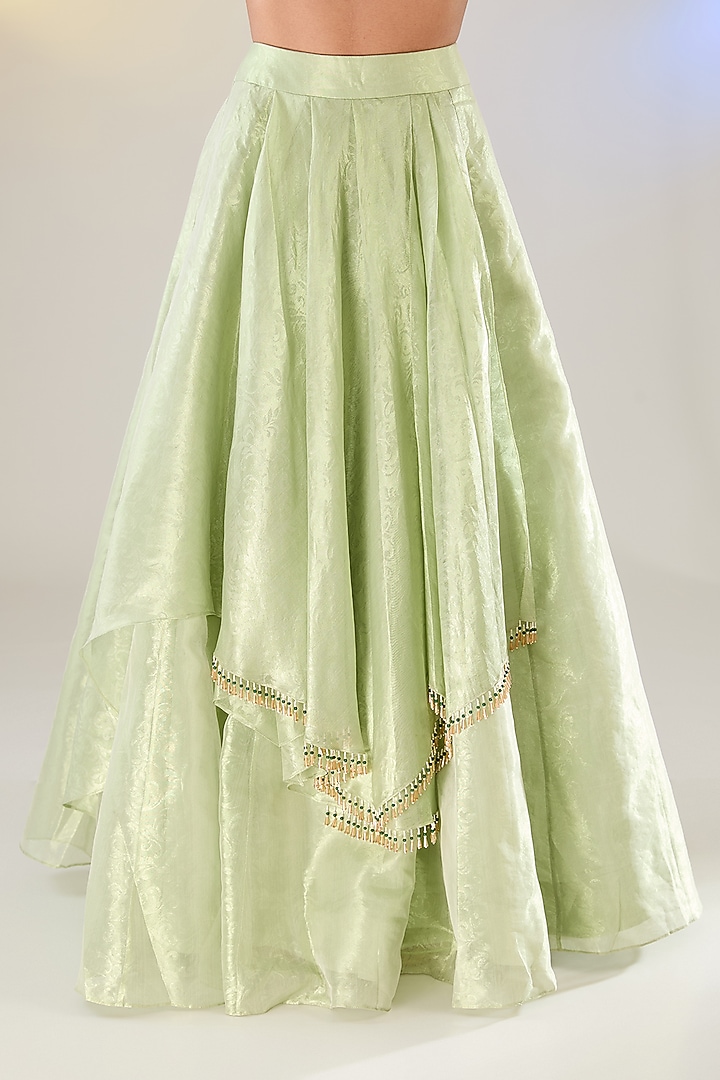 Green Tissue Layered Skirt Set by Pankaj S Heritage at Pernia's Pop Up Shop