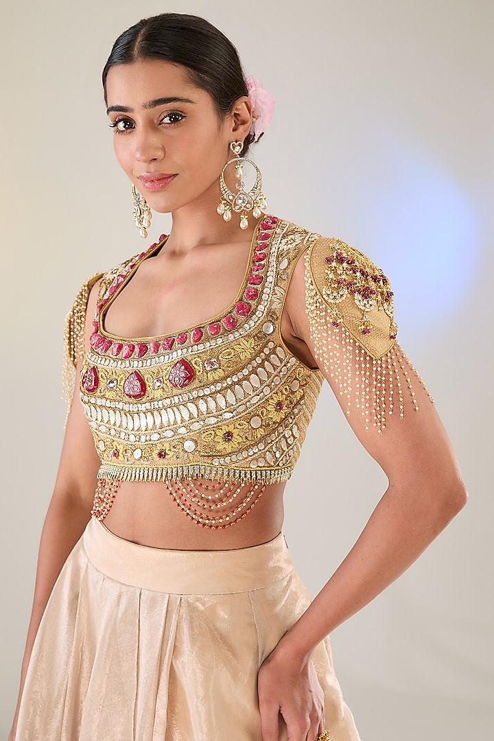 Pink Tissue Layered Skirt Set by Pankaj S Heritage at Pernia's Pop Up Shop