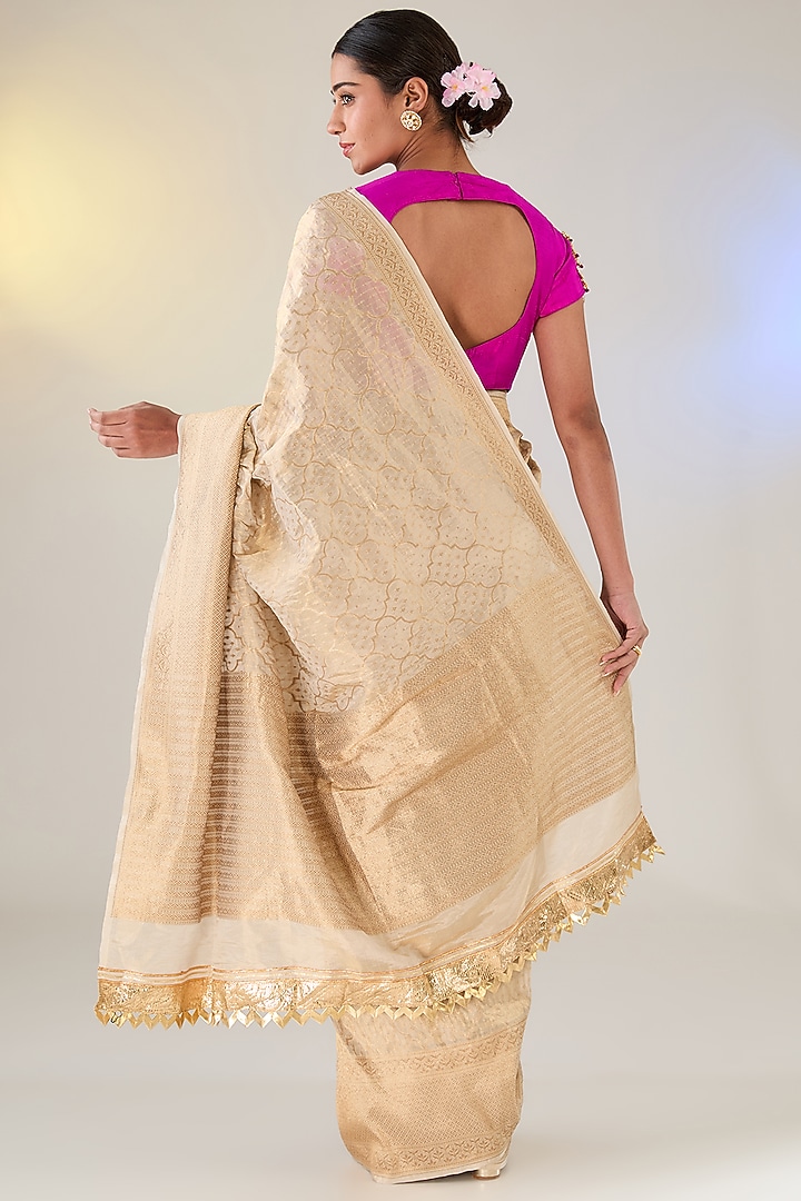 Gold Banarasi Tissue Reception Saree Set by Pankaj S Heritage at Pernia's Pop Up Shop