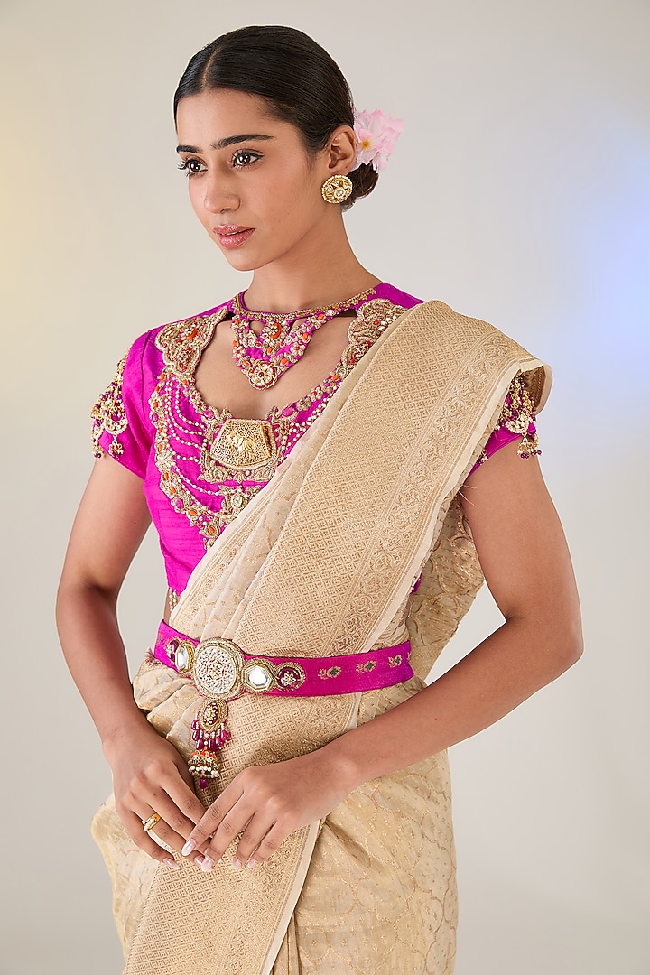 Gold Banarasi Tissue Reception Saree Set by Pankaj S Heritage at Pernia's Pop Up Shop