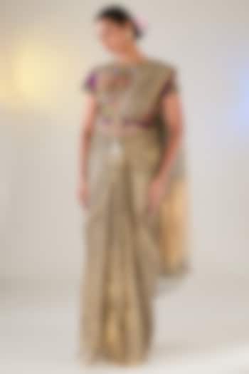 Grey Banarasi Tissue Reception Saree Set by Pankaj S Heritage at Pernia's Pop Up Shop
