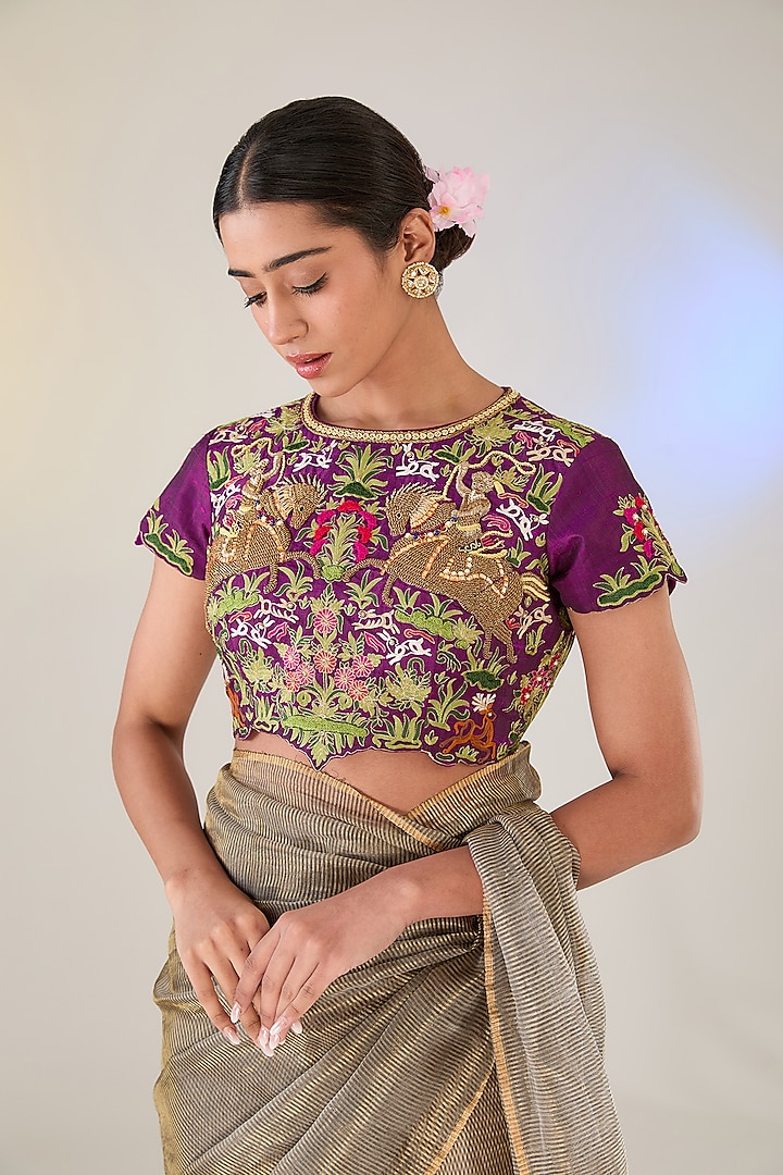 Grey Banarasi Tissue Reception Saree Set by Pankaj S Heritage at Pernia's Pop Up Shop