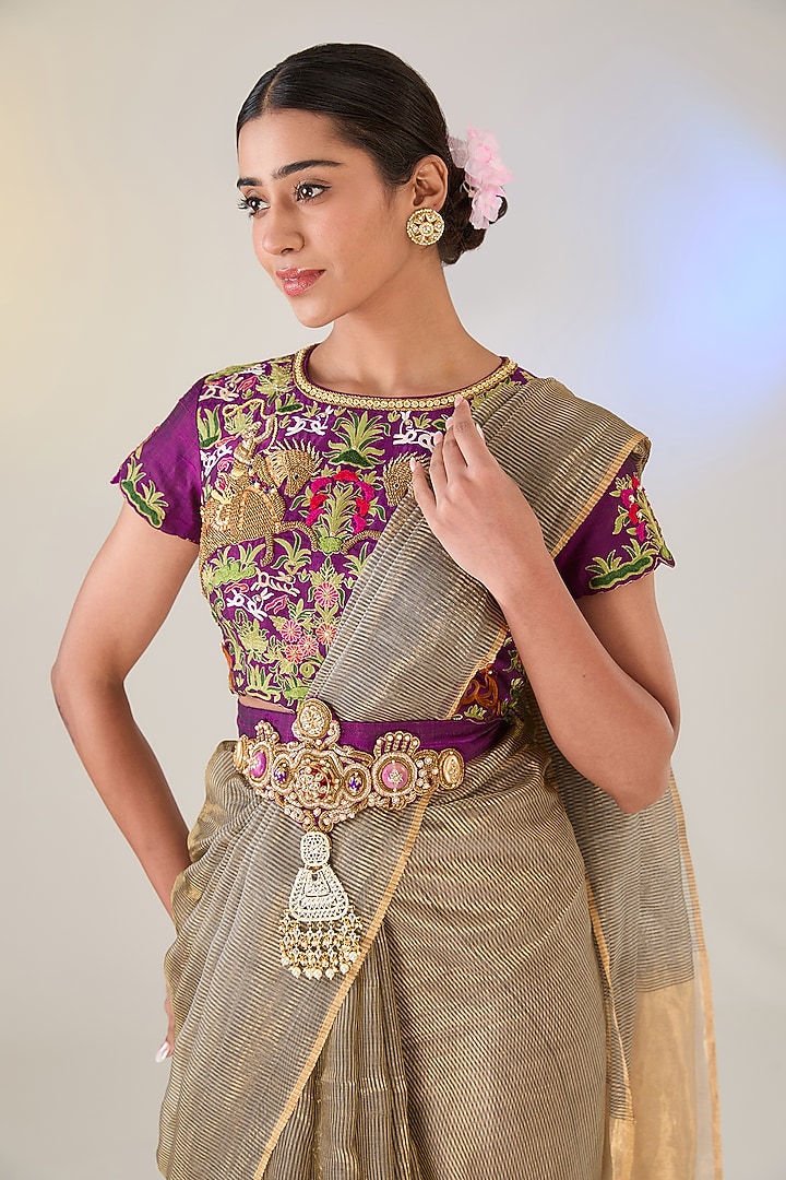 Grey Banarasi Tissue Reception Saree Set by Pankaj S Heritage at Pernia's Pop Up Shop