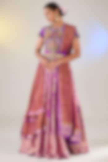 Purple Silk Banarasi Layered Wedding Lehenga Set by Pankaj S Heritage at Pernia's Pop Up Shop