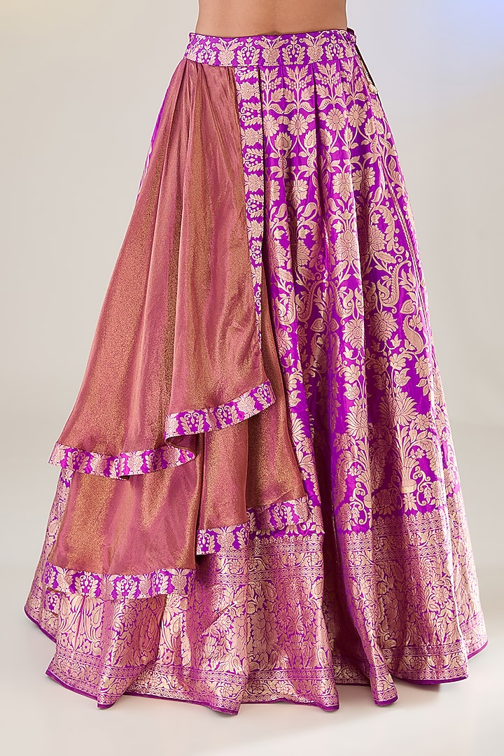 Purple Silk Banarasi Layered Wedding Lehenga Set by Pankaj S Heritage at Pernia's Pop Up Shop