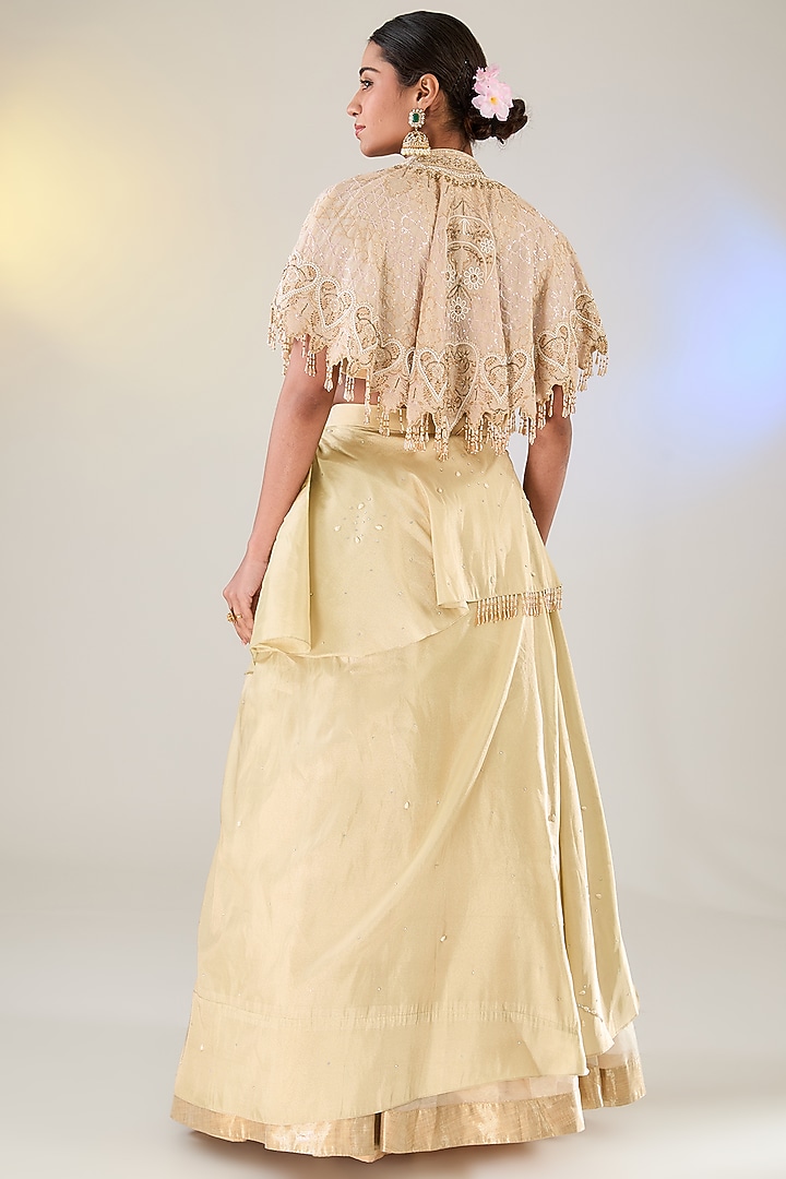 Ivory Tissue Draped Layered Bridal Lehenga Set by Pankaj S Heritage at Pernia's Pop Up Shop