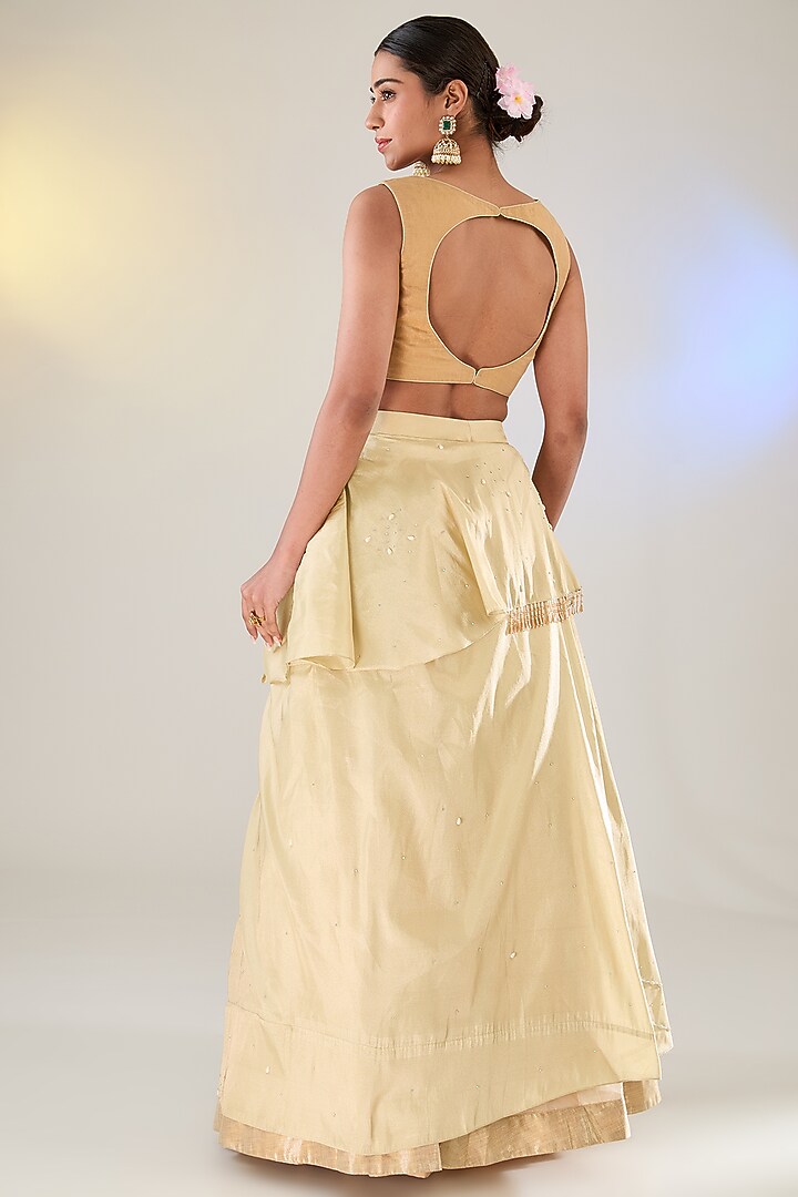 Ivory Tissue Draped Layered Bridal Lehenga Set by Pankaj S Heritage at Pernia's Pop Up Shop